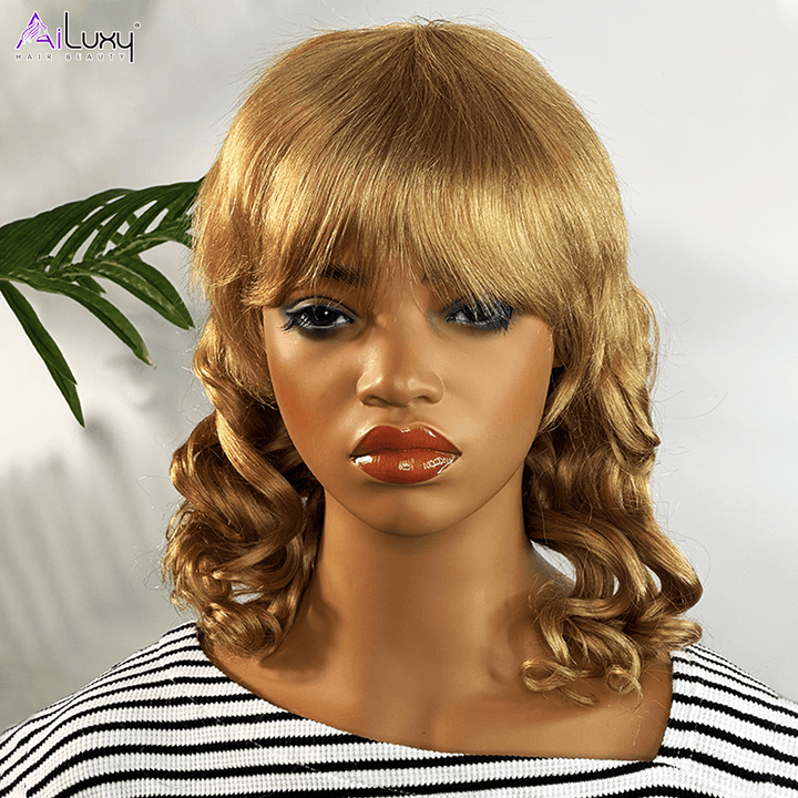 AILUXY Longue Abricot Mulet Perruque 100% Cheveux Humains comme sur la vidéo