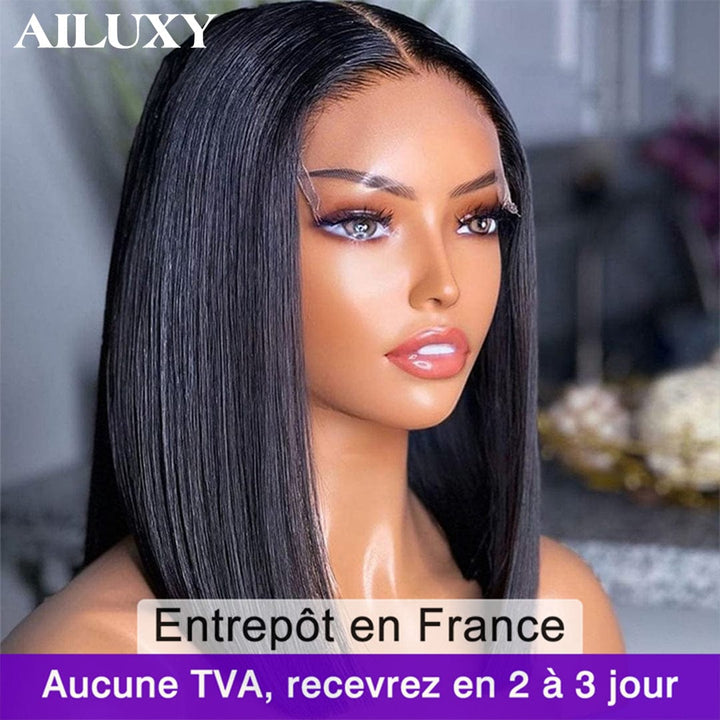 AILUXY Perruque Bob droite fermée en dentelle sans colle 4x4