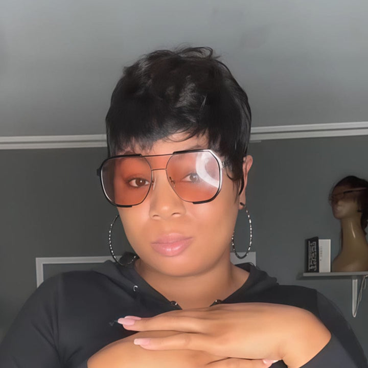 AILUXY perruque courte et mignonne à coupe pixie Noir