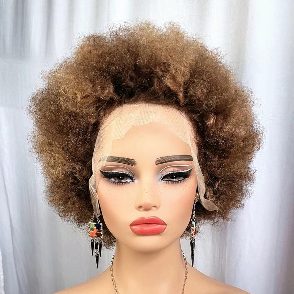 Perruque afro-africaine en dentelle frontale, cheveux naturels, pelucheux, bouclés, chenille, couverture de cheveux courts