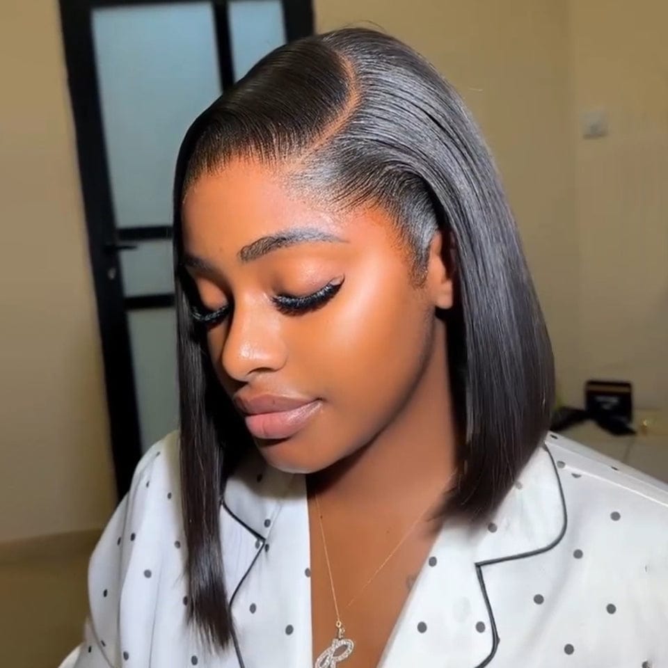 AILUXY 13x4 lace frontal Perruque Noir lisse bob 100 % cheveux humains