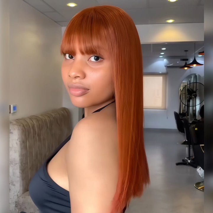 AILUXY Perruques couleur orange Bob Perruque Avec Frange Perruque 100% Cheveux Humains