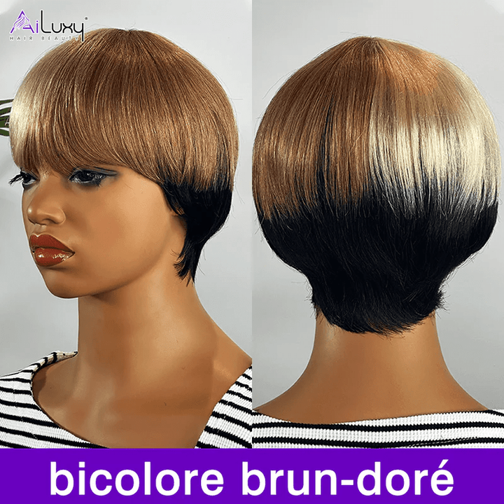 AILUXY Lisse Courte identique à l'image Perruque 100% Cheveux Humains comme sur la vidéo 2 - 3 jours reçus+Un beau cadeau