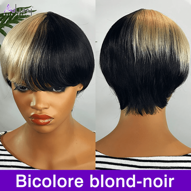 AILUXY Lisse Courte identique à l'image Perruque 100% Cheveux Humains comme sur la vidéo 2 - 3 jours reçus+Un beau cadeau