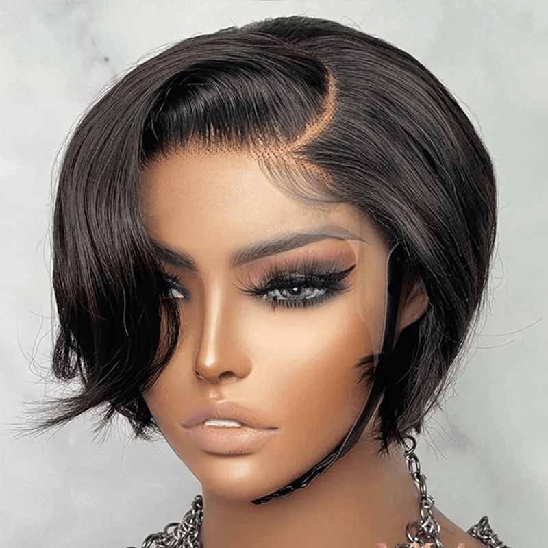 AILUXY Perruque courte Pixie Cut 13X4 à demi-dentelle avec fermeture 2.0