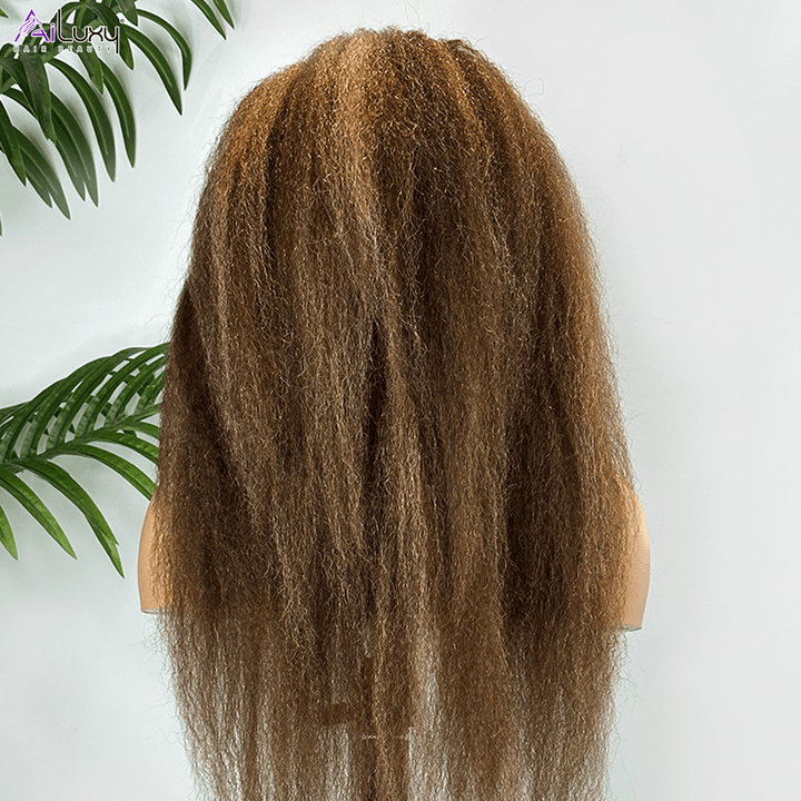 AILUXY 13x4 Lace Frontal Perruque Kinky Lisse Longue #4/27 200% Densité 100% Cheveux Humains