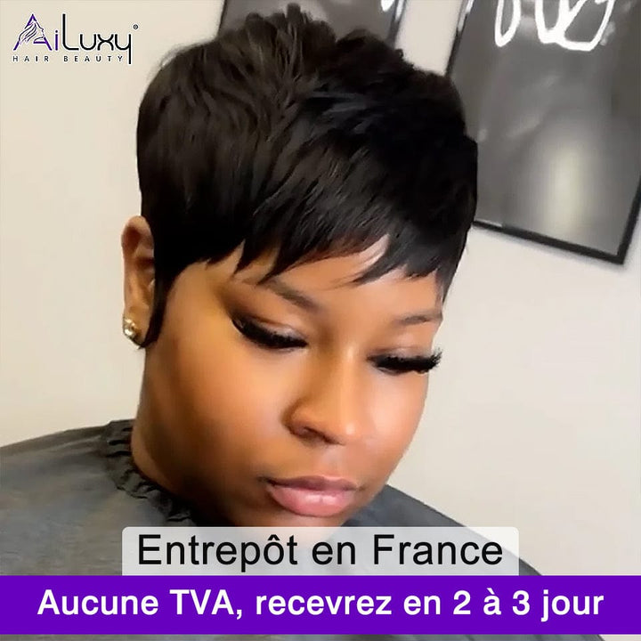 (En France )AILUXY Perruque PIXIE à coupe effilée fabriquée à la machine