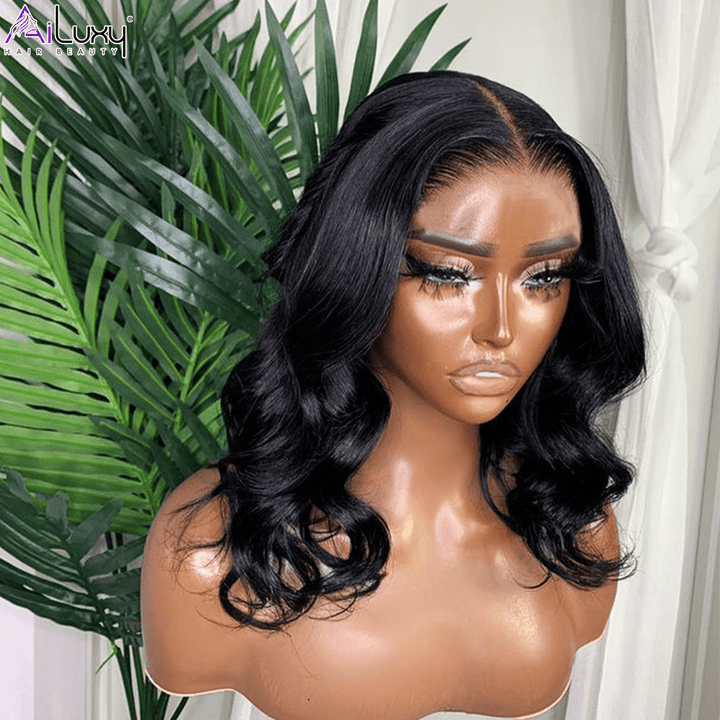 AILUXY Perruque Sans Colle 13x6 Lace Frontal Perruque Body Wave  200% densité Vrais Cheveux Humains