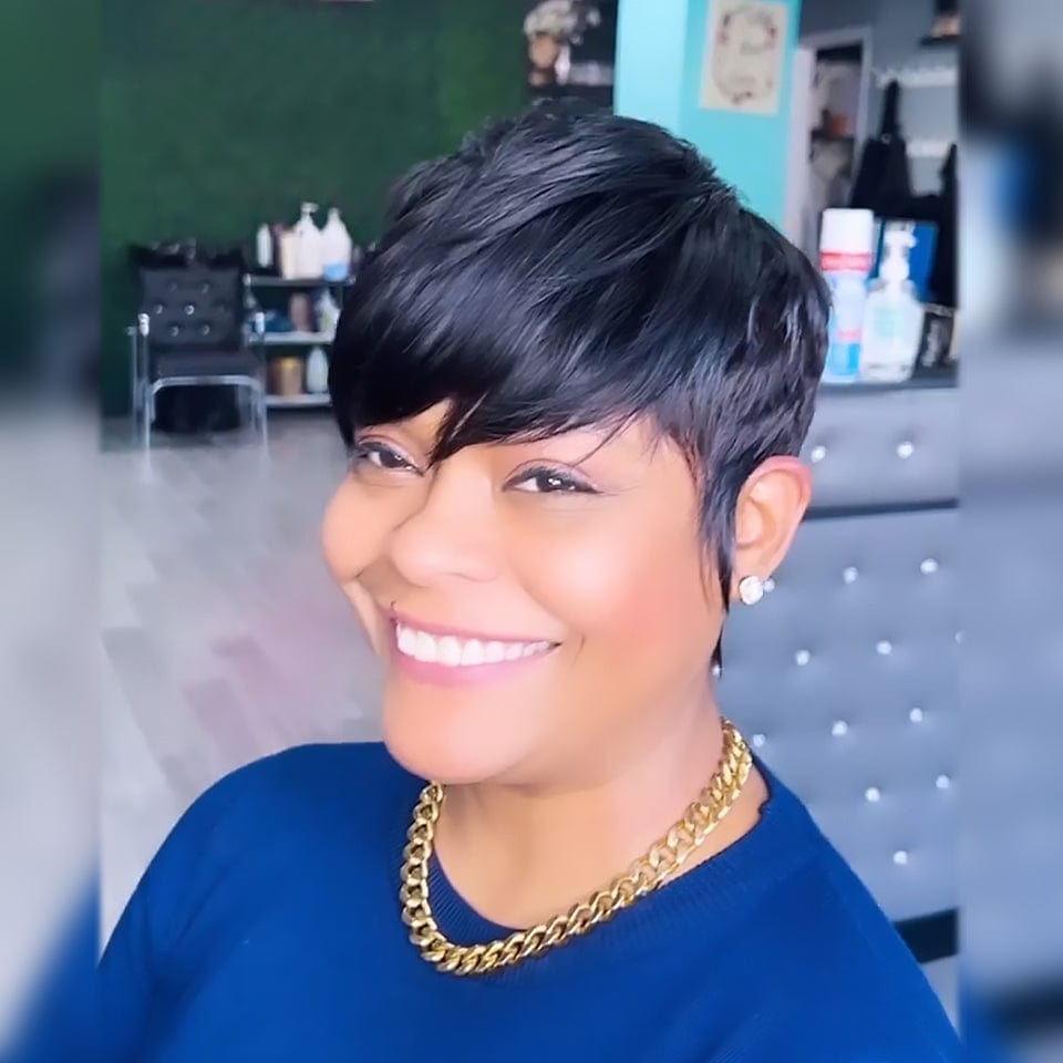 AILUXY Perruque personnalisée avancée Pixie Perruques Noir 2.0 identique à l'image