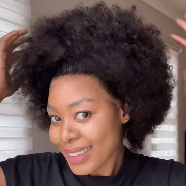 Perruque afro-africaine en dentelle frontale, cheveux naturels, pelucheux, bouclés, chenille, couverture de cheveux courts