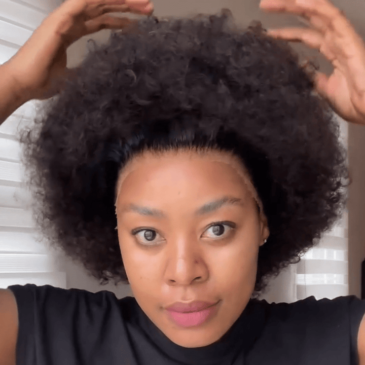 Perruque afro-africaine en dentelle frontale, cheveux naturels, pelucheux, bouclés, chenille, couverture de cheveux courts