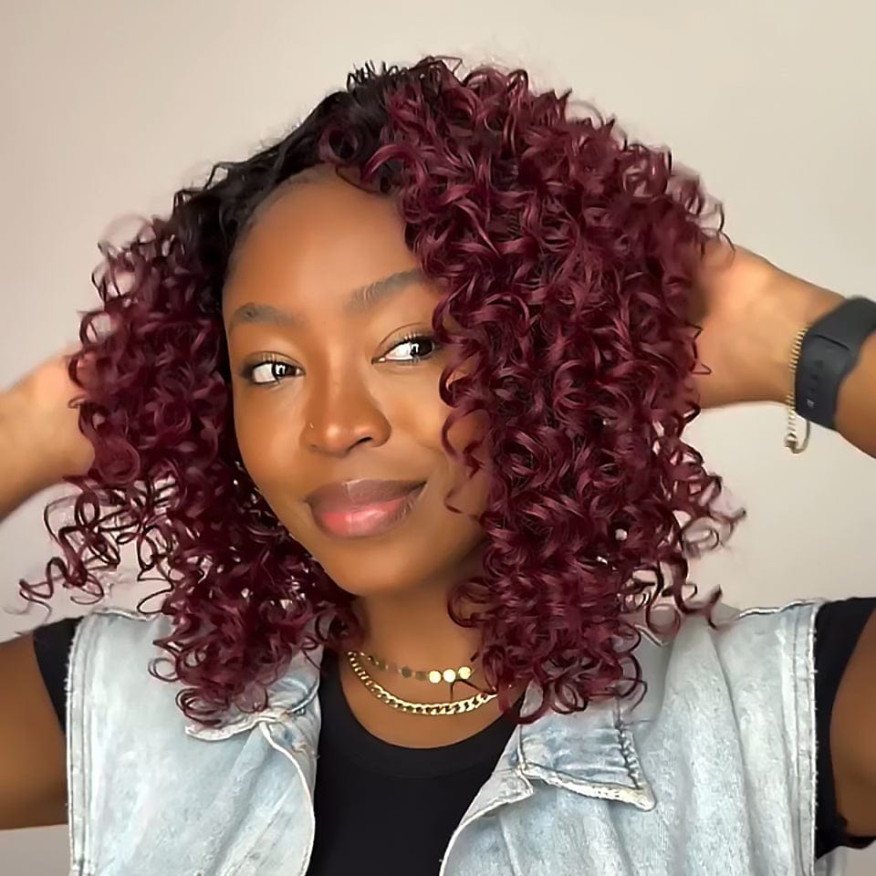 AILUXY Perruques 13x4 lace 1BT99J perruque courte bouclée bob texturées