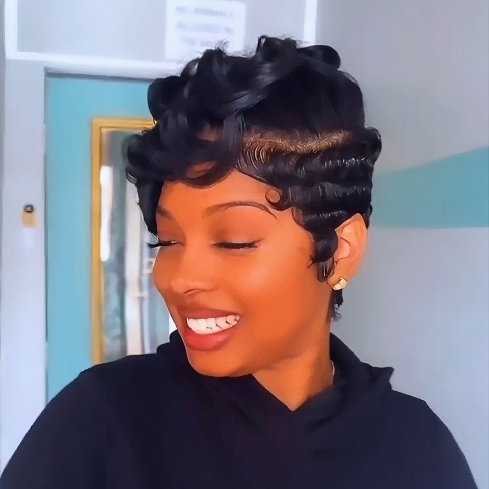 AILUXY Courte Noir Perruque 5x5 lace Vibrant lowcut Elegance 100% Cheveux Humains comme sur la vidéo