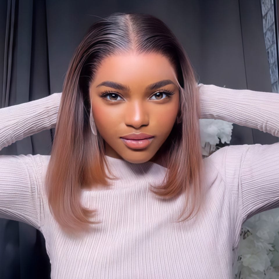 AILUXY 4x4 Lace Perruque Lisse Bob Perruque Courte 200% densité 100% cheveux humains comme sur la vidéo 2 - 3 jours reçus+Un beau cadeau