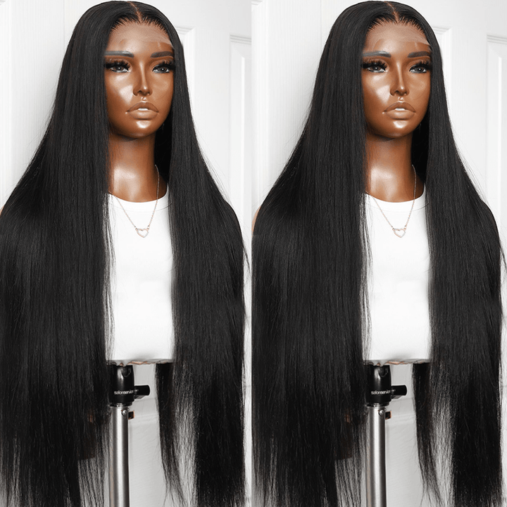 AILUXYhair 4x4 Lace Closure Perruque Longue Lisse Noir 100% Cheveux Humains