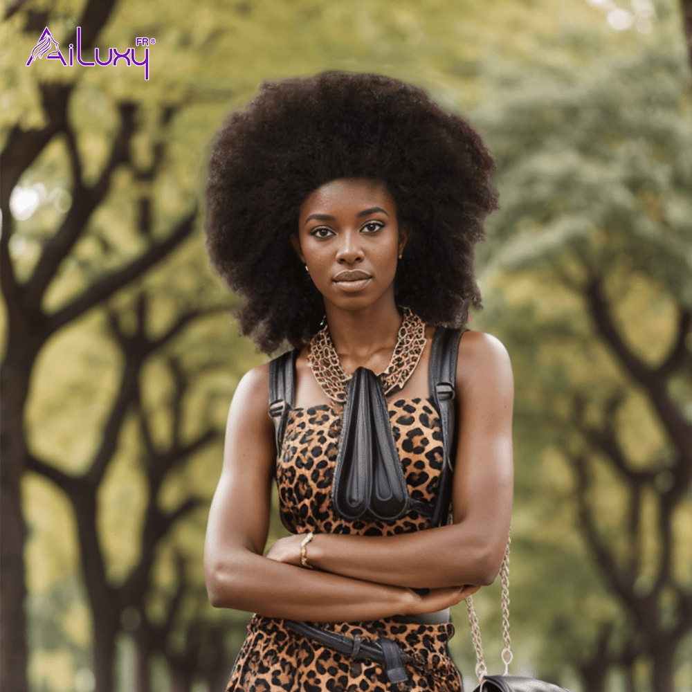 AILUXY  13x4 Lace Closure Perruque Bob Perruque Afro Curly Noir 100% Cheveux Humains