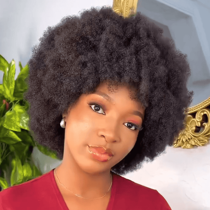 AILUXY Afro Curl Noir Courte Perruque 100% Cheveux Humains 3.0 Style afro chic