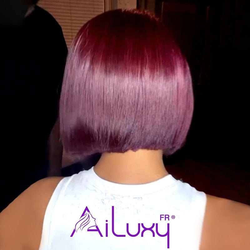 AILUXY 4x4/13x4 Lace Frontal Lisse 99J Bourgogne Bob Perruque 100% Cheveux Humains