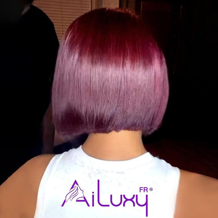 AILUXY 4x4/13x4 Lace Frontal Lisse 99J Bourgogne Bob Perruque 100% Cheveux Humains