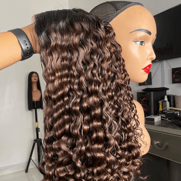 La mode AILUXYhair 4x4 Lace Frontal Perruque Bouclée Bob Noir Perruque 200% densité 100% cheveux humains comme sur la vidéo 2 - 3 jours reçus+Un beau cadeau