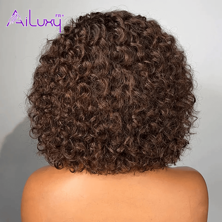 AILUXYhair Curly 1b4 Courte Perruque 100% Cheveux Humains 200% densité 100% cheveux humains