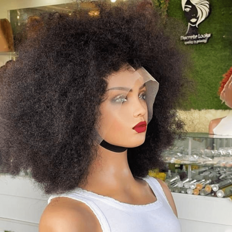 AILUXY  13x4 Lace Closure Perruque Bob Perruque Afro Curly Noir 100% Cheveux Humains