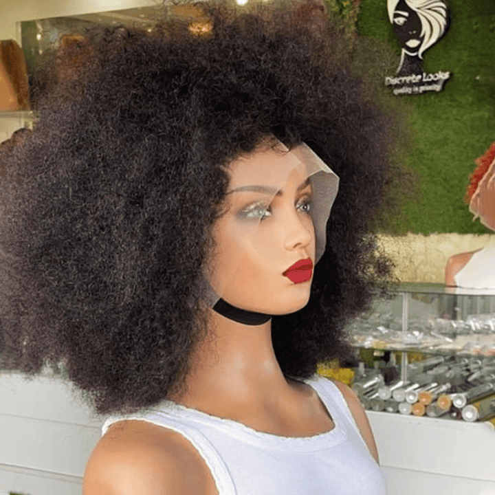 AILUXY  13x4 Lace Closure Perruque Bob Perruque Afro Curly Noir 100% Cheveux Humains