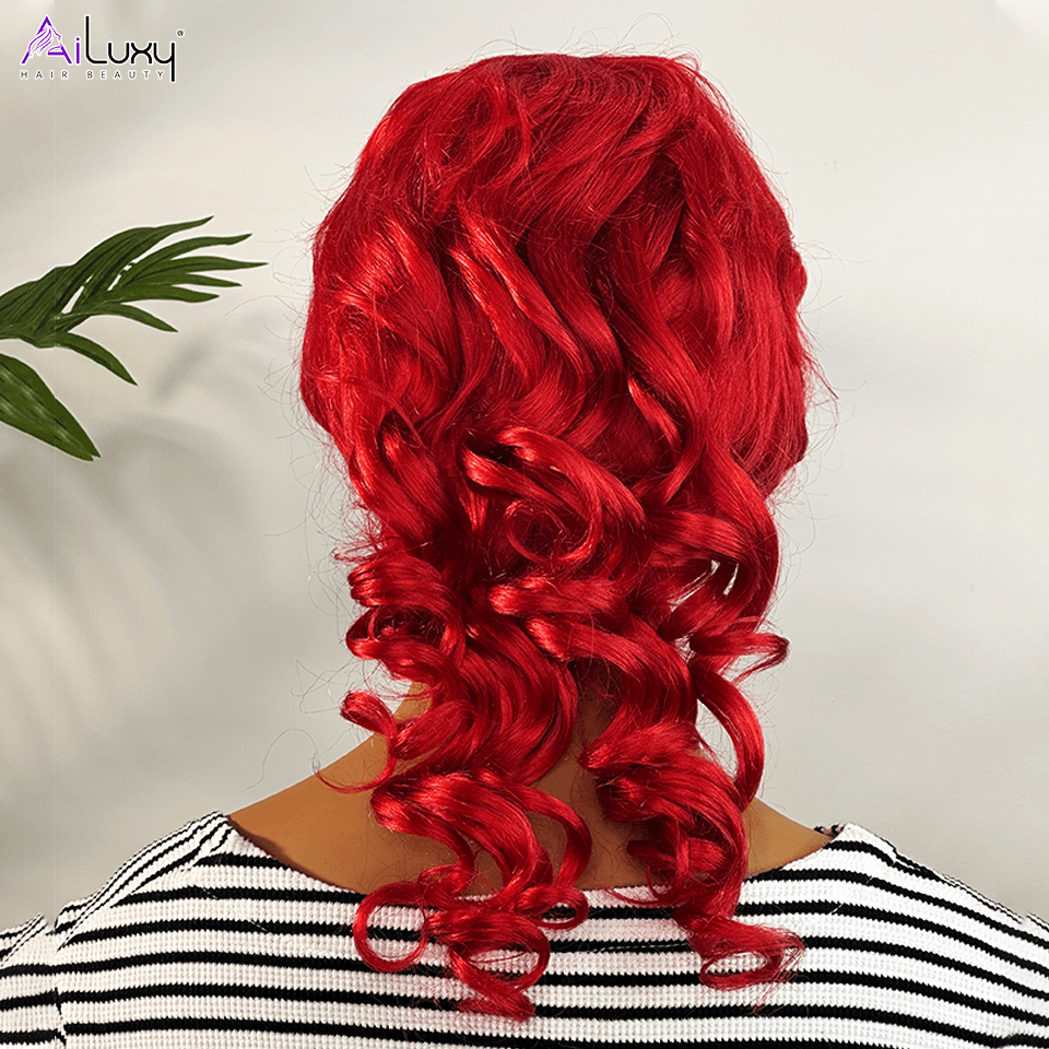 AILUXY Longue Rouge Mulet Perruque 100% Cheveux Humains comme sur la vidéo