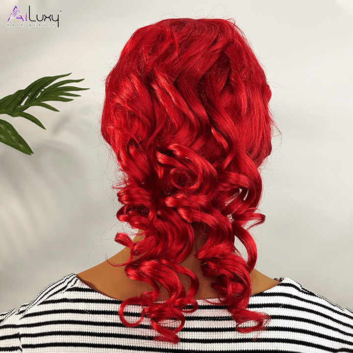 AILUXY Longue Rouge Mulet Perruque 100% Cheveux Humains comme sur la vidéo