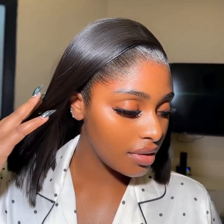 AILUXY 13x4 lace frontal Perruque Noir lisse bob 100 % cheveux humains