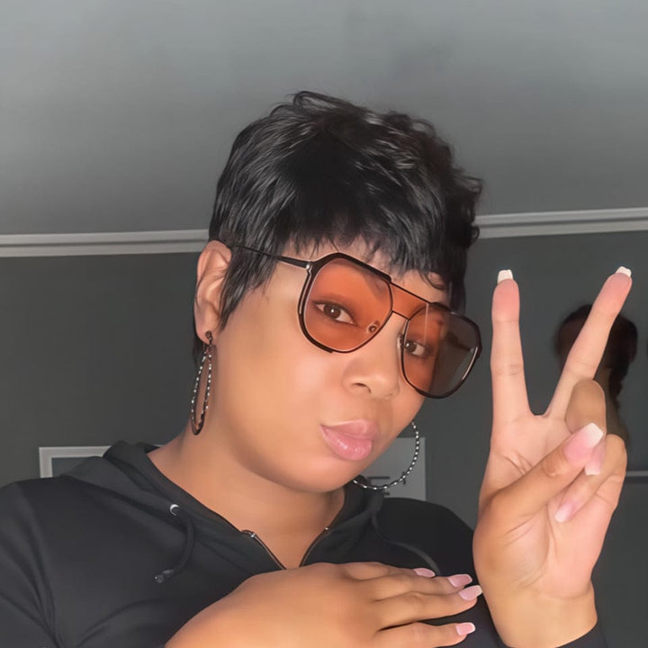 AILUXY perruque courte et mignonne à coupe pixie Noir