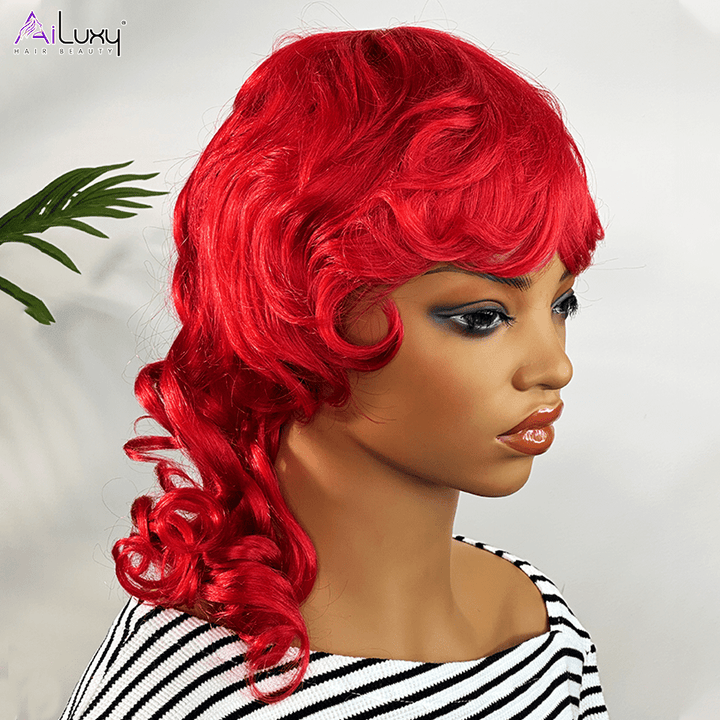 AILUXY Longue Rouge Mulet Perruque 100% Cheveux Humains comme sur la vidéo