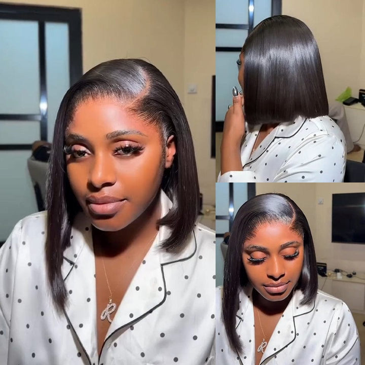 AILUXY 13x4 lace frontal Perruque Noir lisse bob 100 % cheveux humains