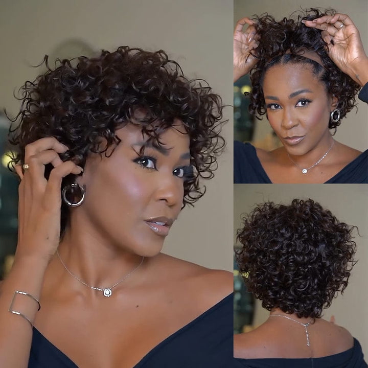 Ailuxy Glueless Couleur Noir Perruque Sans Colle Bouclé Bob