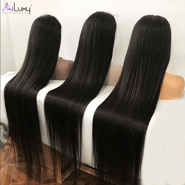 AILUXY 13x6 Lace Frontal Rejoice Perruque 200% densité Vrais Cheveux Humains perruques cheveux naturels de qualité comme sur la vidéo 2 - 3 jours reçus+Un beau cadeau