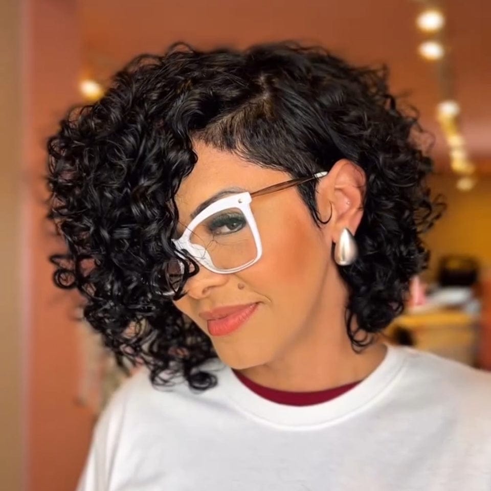 AILUXYhair 13x4 Lace Frontal Perruque Bouclée Bob Noir Perruque 200% densité 100% cheveux humains comme sur la vidéo 2 - 3 jours reçus+Un beau cadeau 2.0