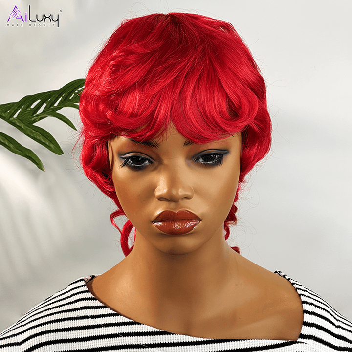 AILUXY Longue Rouge Mulet Perruque 100% Cheveux Humains comme sur la vidéo