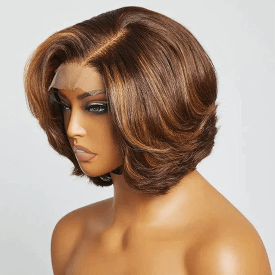 AILUXY 13x4 Lace Frontal Perruque Lisse Courte Bob Perruque 200% Densité P4/27#