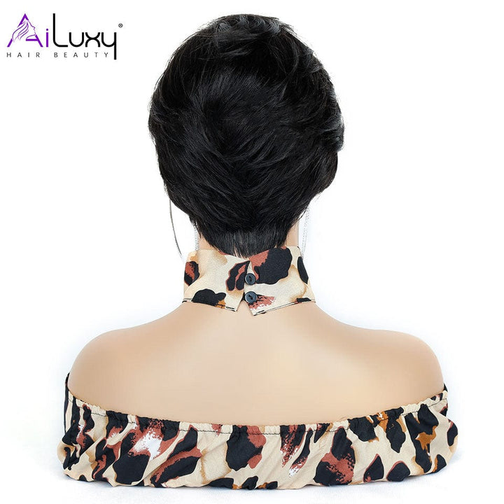 AILUXY Lisse Courte Noir Perruque 100% Cheveux Humains HC-026