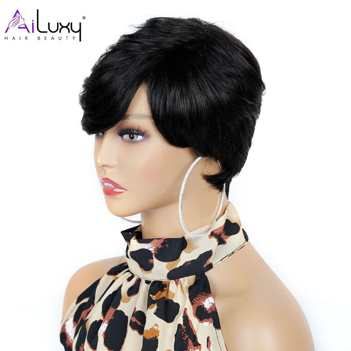 AILUXY Lisse Courte Noir Perruque 100% Cheveux Humains HC-026