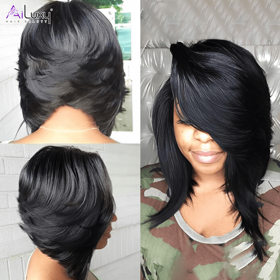 AILUXY 4x4 Lace Frontal Bob 200% densité Cheveux Courts Bohèmes - Look Tendresse en 5 Minutes