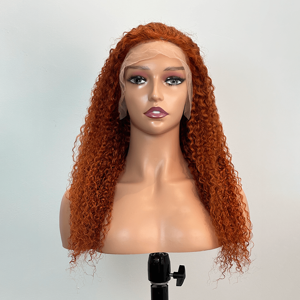 AILUXY 13x4 Lace Frontal Couleur orange Deep Wave Longue Perruque 100% Cheveux Humains