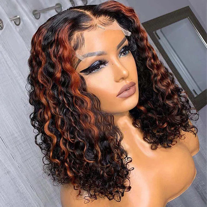 AILUXY 13x4 Lace Frontal Bob 200% densité Perruque Curly Courte Perruque 100% Cheveux Humains