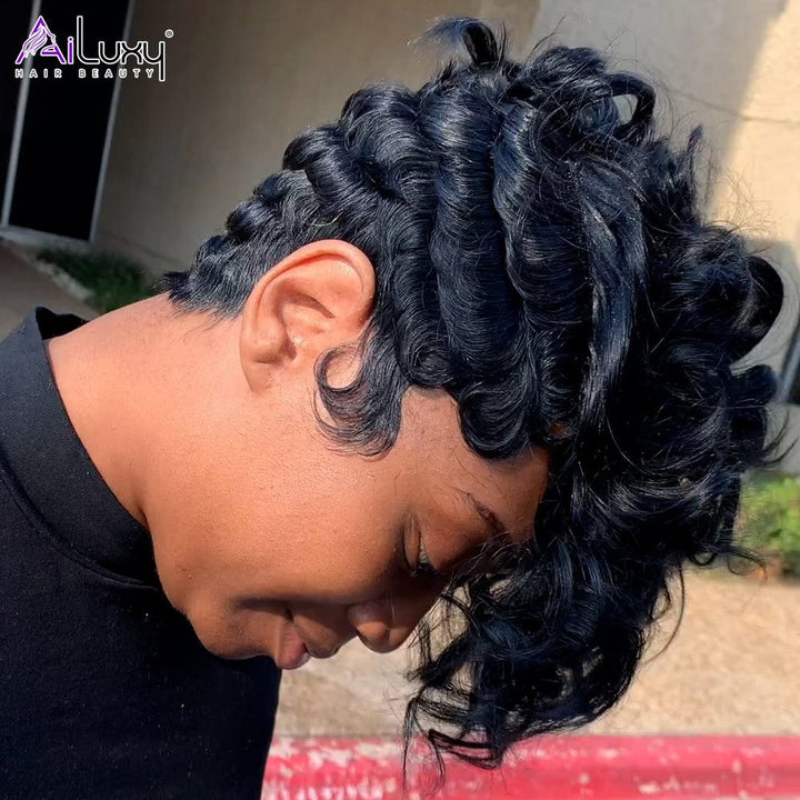 AILUXY Perruque ondulée noire naturelle sexy