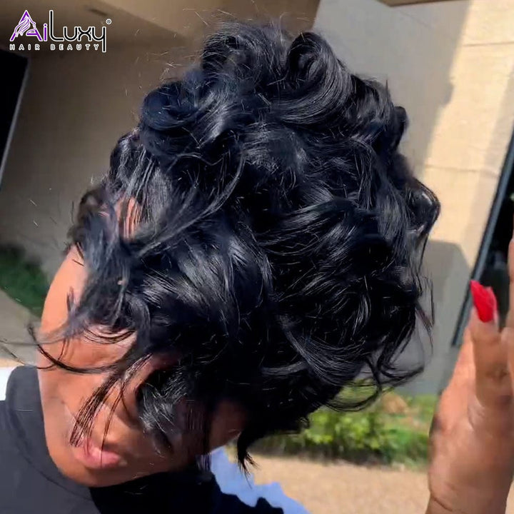 AILUXY Perruque ondulée noire naturelle sexy