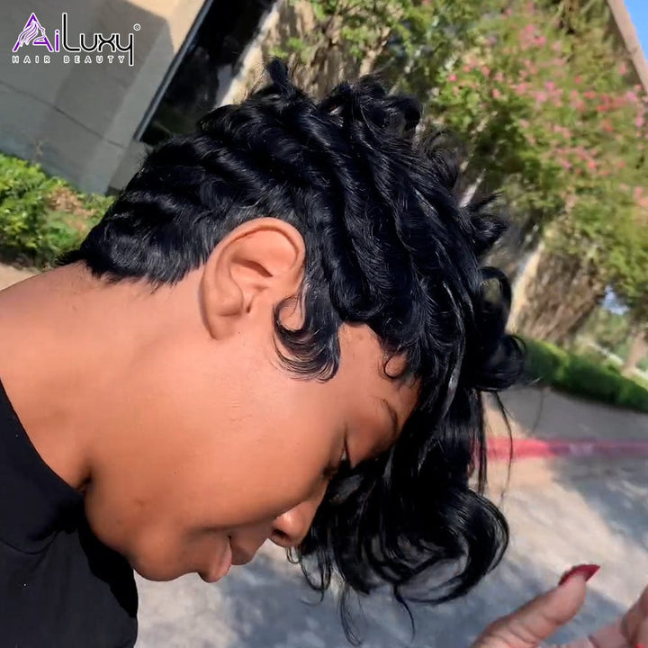 AILUXY Perruque ondulée noire naturelle sexy