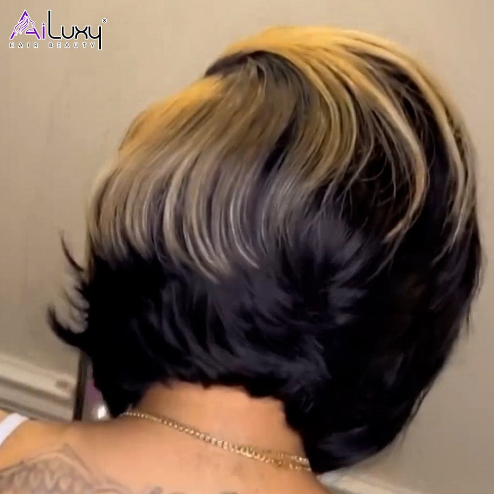 AILUXY Lisse Pixie Cut Perruque 100% Cheveux Humains