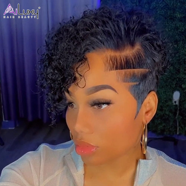 AILUXY Perruque Style Sexy avec Raie sur le Côté et Boucles