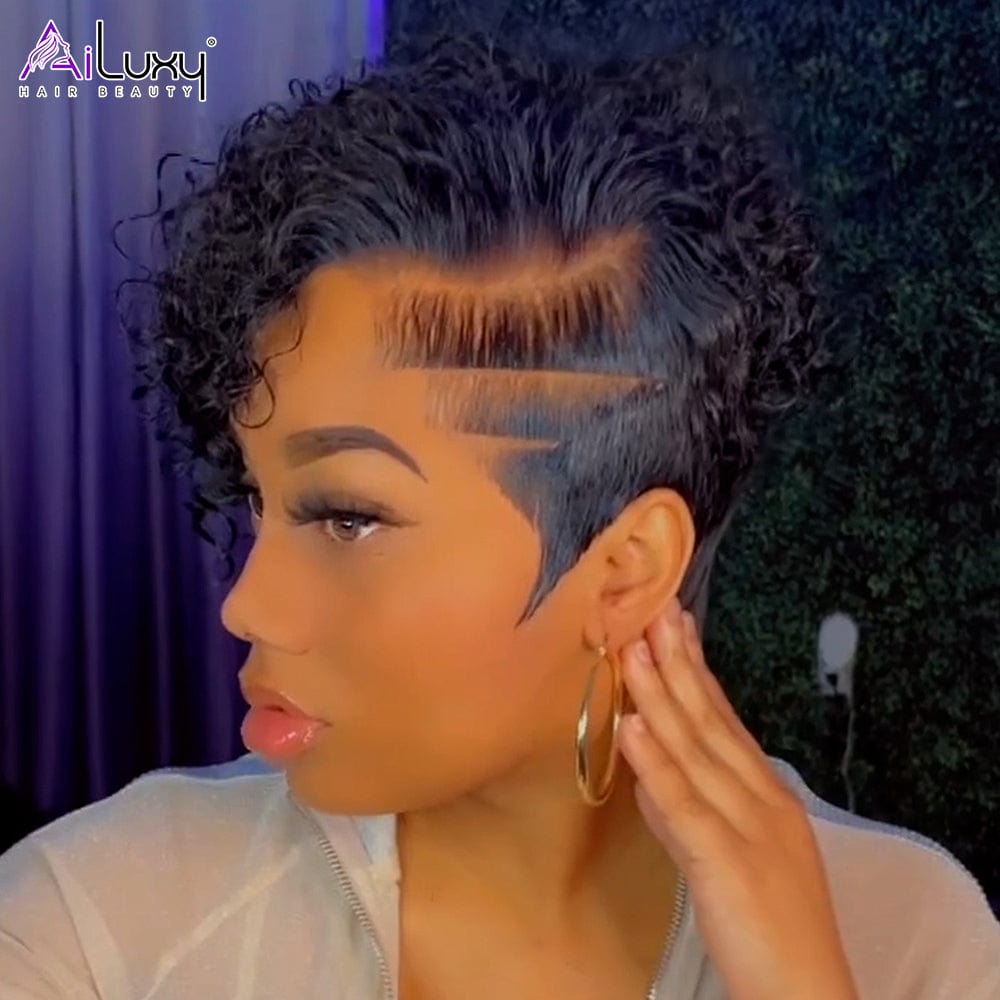 AILUXY Perruque Style Sexy avec Raie sur le Côté et Boucles