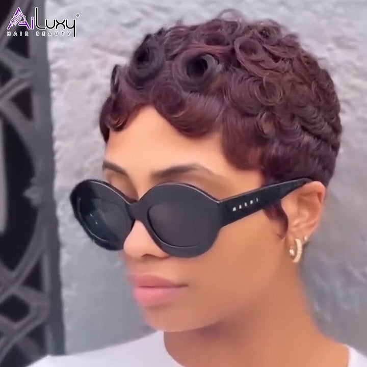 AILUXY Perruque coupe courte | Style Court Rouge Vibrant Lowcut Elegance
